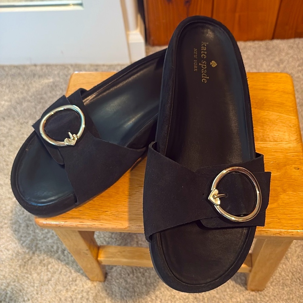 Kate Spade Black and Silver Slides with Modern Design